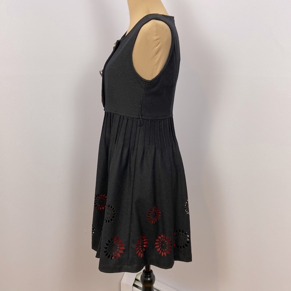 Double Breasted Empire A-line Black Wool Blend Die-cut Red Hem Dress Size 6 - Picture 7 of 16